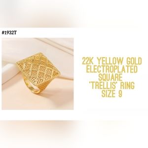 22k YG electroplated square ring, Sz.9